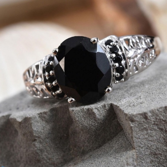 Jewelry - Thai Black Spinel Ring in Platinum Bond Brass